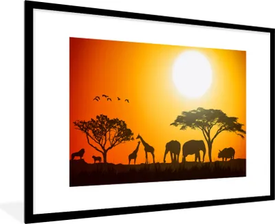 Produktbild von MuchoWow® MuchoWow® Gerahmtes Poster Elefant - Wilde Tiere - Afrika 90x60 cm - Poster mit zchwarzem Bilderrahmen - Wanddekoration - Fotos