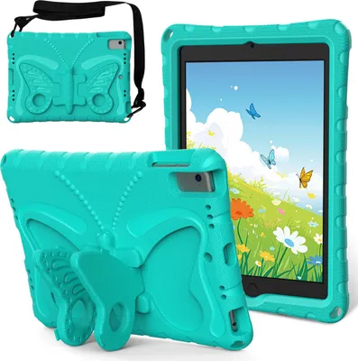 Image de Etui enfant pour iPad 9.7 2018/2017, iPad Pro 9.7 2016, iPad Air 2 2014/iPad Air 2013 9.7", étui antichoc léger en EVA avec bandoulière et support papillon Vert