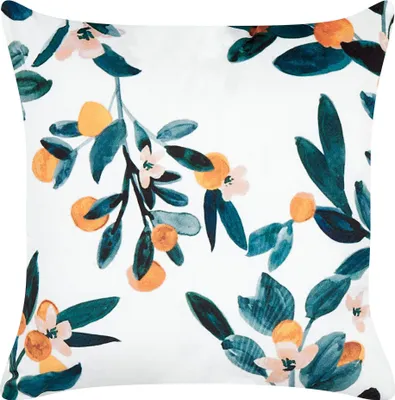 Obrázok produktu pre BELIANI Dekoratívny vankúš biely a zelený zamatový 45 x 45 cm so vzorom listov boho štýl