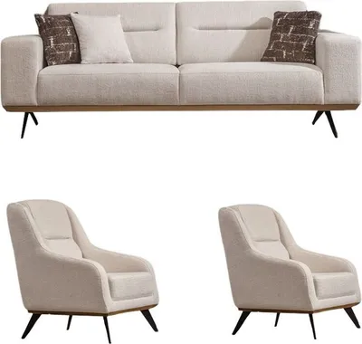 Produktbild von Villa Möbel Sofa Set Cuba Creme Stellvariante:3+1+1 Relax- und Bettfunktion, pflegeleichter Mikrofaser Samtstoff