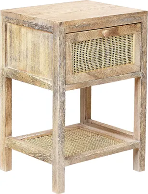 Produktbild von BELIANI Nachttisch Hellbraun aus Rattan u. Paulowniaholz mit Schublade für Schlafzimmer Boho Modern Natur Rustikal