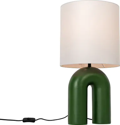 Produktbild von QAZQA - Design Skandinavische Tischleuchte I Tischlampe I Lampe I Leuchte Grün mit weißem Leinen-Schirm - Lotti I Wohnzimmer I Schlafzimmer - Kunststoff Organisch - LED geeignet E27