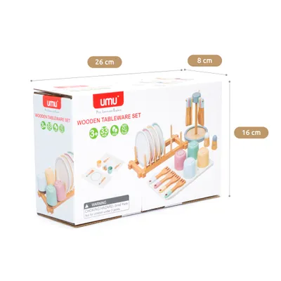 Obrázok produktu pre UMU® Detský jedálenský set z dreva 28 dielov - jedálenský set pre deti od 2, 3, 4 a 5 rokov