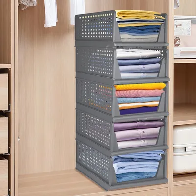Produktbild von 5 Stück Faltbarer Kleiderschrank Organizer,Weiß Stapelbare Regal Aufbewahrungsbox,Ordnungssystem Schubladenbox,Plastik Lagerkisten 33x42x90cm