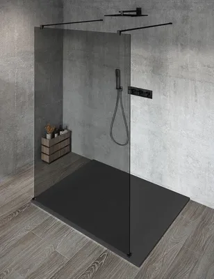Produktbild von Gelco VARIO BLACK Dusch-Glasteil, freistehend, graues Glas, 1400 mm