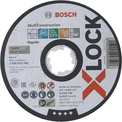 Obrázok produktu pre Bosch X-LOCK MULTI CONSTRUCTION, Rezací disk, Potrubie, Pórobetón, Oceľ, Profil, Kameň, neželezitý kov, Bosch, 2,22 cm, 12,5 cm, Čierna, Biela