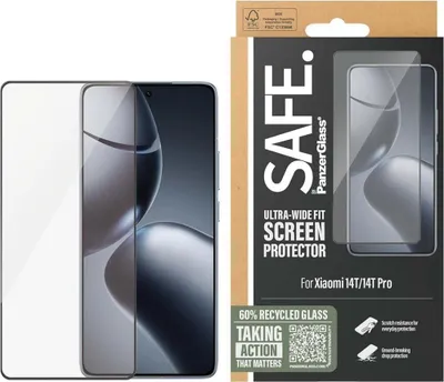 Zdjęcie produktu dla PanzerGlass SAFE. by ® Screen Protector Xiaomi 14T | 14T Pro | Ultra-Wide Fit, Xiaomi, Xiaomi - 14T 5G, Xiaomi - 14T Pro 5G, Aplikacja na sucho, Odporny na zadrapania, Odporny na wstrząsy, Przezroczysty, 1 szt.