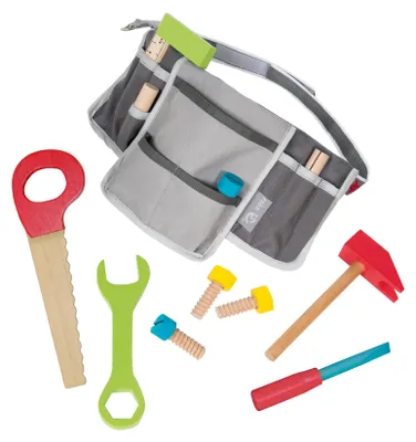 Produktbild von roba Kinder-Werkzeuggürtel inkl. Werkzeugtasche mit 11-teiligem Werkzeug-Set aus Holz, verstellbar