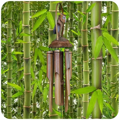 Image de Carillon sonore en bambou Tubes sonores Détente Jardin Cloche de porte Noix de coco Hibou, grand modèle