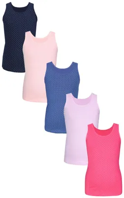 Produktbild von TupTam Mädchen Baumwolle Unterhemd 5er Pack Tank Top Ärmellos Kinder, Farbe: Punkte Rosa Blau Lila, Größe: 122-128