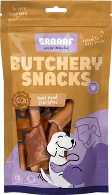 Imagen del producto de Braaaf: Snacks para perros, corteza de cabeza de ternera, 150 g