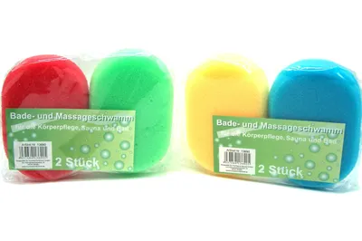 Produktbild von Badeschwamm  Dusch  Massageschwamm, 4 Farben, je 2 Stück in Folie,