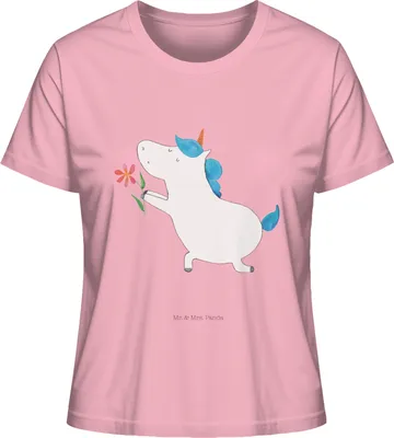 Produktbild von Mr. & Mrs. Panda Damen T-Shirt Einhorn Blume Größe S - Baumwolle Pink - Geschenk, Oberteil, shirt, Unicorn, Baumwoll, Antrag, Heiraten, Basic, Verlobung, Freundin