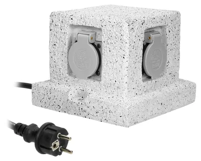 Immagine prodotto di Presa di corrente da esterno a 4 ingressi, IP44, effetto pietra, 170x170x140 mm, 3500W, 16A