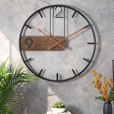 Immagine prodotto di Elzusha - Orologio da parete vintage, diametro 40 cm, in metallo e legno - Silenzioso e decorativo