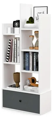 Produktbild von Bücherregal, Standregal mit Vliesschublade und Regalböden, Aufbewahrungsregal für Wohnzimmer und Arbeitszimmer (Weiß, 53 x 24 x 118 cm)