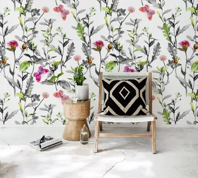 Produktbild von Coloray Fototapete 250x250 cm Latextapete Magicstick - Utensilienwiese FlowersButterfly.
