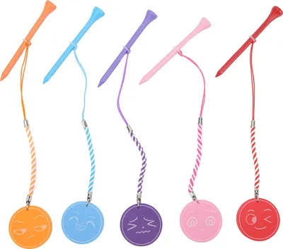 Immagine prodotto di 5 pezzi da 3 1/4 pollici di tee da golf in legno con corda anti-smarrimento, schiuma EVA magnetica, motivo di espressione multicolore