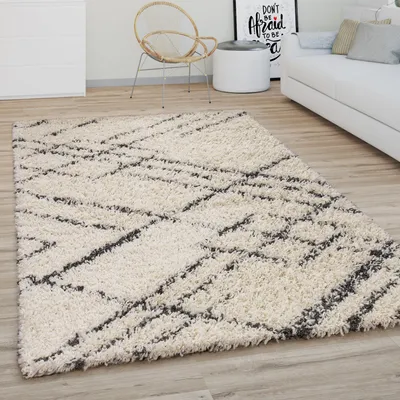 Produktbild von Hochflor Teppich Wohnzimmer Shaggy Langflor Modernes Boho Skandi Rauten Muster Grösse 80 cm Rund