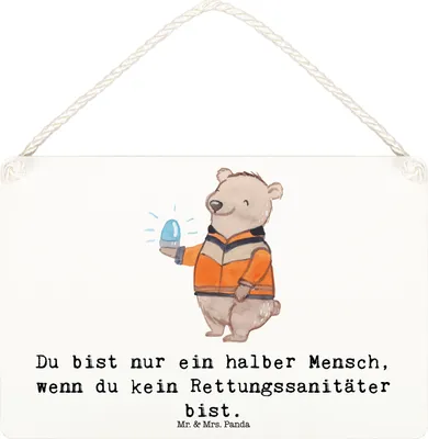 Produktbild von Mr. & Mrs. Panda Schild Rettungssanitäter Herz DIN A6 - Weiß - Geschenk, Türschild, holzbild, Holzschild, wandtafel, Wandbild Holz