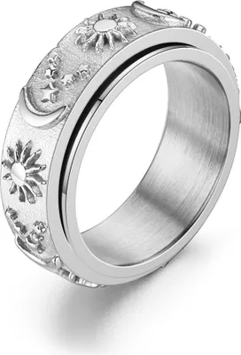 Immagine prodotto di INF Anello antistress Luna e Stella in acciaio inox D'argento 24 mm