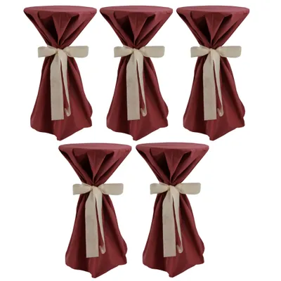 Produktbild von 5 Stück Stehtischüberwürfe Sensalux, Überwurf bordeaux Schleifenband creme