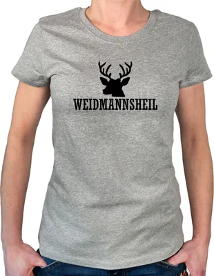 Produktbild von Huuraa Damen T-Shirt Weidmannsheil Hirsch Jägergruß M Sport Grey  Baumwolle Fairtrade Damenshirt Geschenkidee