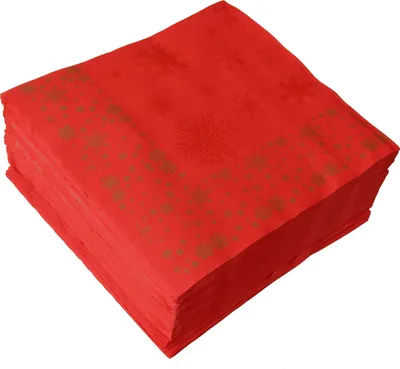 Produktbild von 50 Servietten Weihnachten Airlaid 40x40cm rot mit Schneeflocken-Motiv