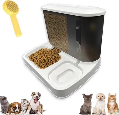Produktbild von Hunde- und Katzenautomat - Ideal für kleine und mittelgroße Hunde, Welpen - 2-in-1-Gravitationsautomat mit 1L Wasser und 3L Futter