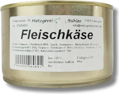 Produktbild von Leberkäse / Fleischkäse Dosenwurst Wurstkonserve | Metzgerei Bühler – 120g