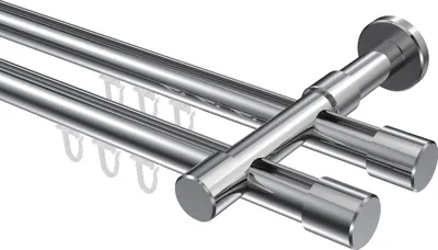 Produktbild von Interdeco Innenlaufstange / Gardinenstange mit Innenlauf Chrom, Typ Prestige Santo (Kappe), 20 mm Ø 2-läufig, 200 cm