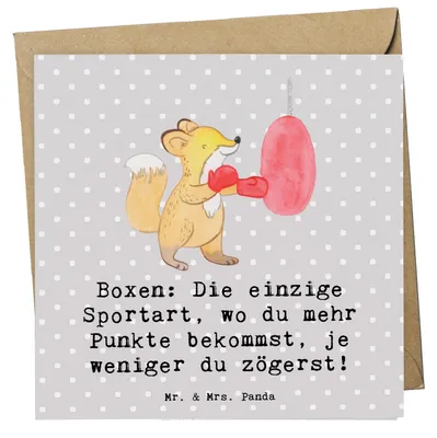 Produktbild von Mr. & Mrs. Panda Grußkarte Boxen Schnell Entscheiden - Grau Pastell - Geschenk, Kreativität, Sport, anlasskarte, Strategie, doppelkarte, Sportler, Kontrahenten, Teamsport