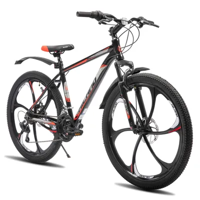 Produktbild von HILAND Mountainbike 26 Zoll mit 18 Gang, Aluminiumrahmen, Scheibenbremse, Federgabel,, MTB mit 6 Speichenräder Einteiliges Laufrad, Schwarz