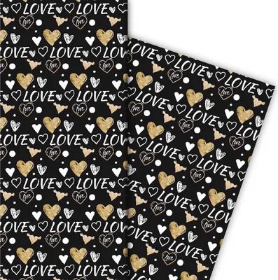 Produktbild von Romantisches Liebes Geschenkpapier mit Herzen, weiß, schwarz - G4837, 32 x 48cm