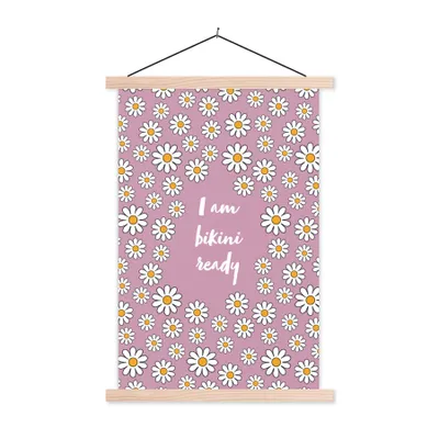 Produktbild von MuchoWow® Textilposter Rosa - Blumen - Ich bin bereit für den Bikini 120x180 cm mit holzfarbenen Rahmen - Textil-Plakat