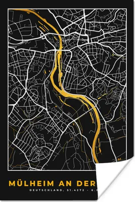 Produktbild von MuchoWow® Poster Mülheim an der Ruhr - Gold - Stadtplan - Karte - Deutschland 120x180 cm - Kunstposter