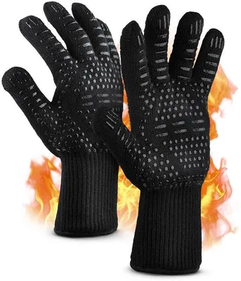 Productafbeelding van Unyqoos® Ovenwanten, set van 2 – extra lang, gemaakt van aramidevezels, hittebestendig tot 500 °C, snijbestendig, XL, zwart, met siliconen antisliplaag