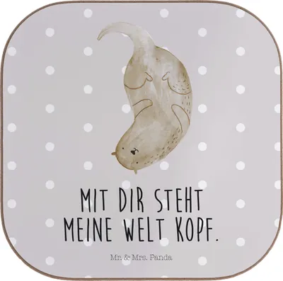Produktbild von Mr. & Mrs. Panda Untersetzer für Gläser Otter Kopfüber - Grau Pastell - Geschenk, Verliebt, Liebesgeschenk, Tassen, gläseruntersetzer, Seeotter, Verknallt, Coaster, Liebe