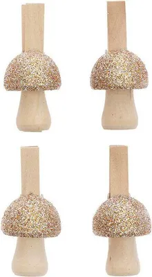 Produktbild von 4 hölzerne Pilzzangen mit Goldglitter