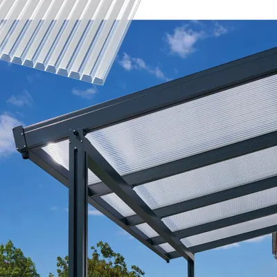 Produktbild von Gutta Terrassendachsystem Premium weiß/anthrazit 510 x 506 cm Polycarbonat gestreift weiß Anthrazit