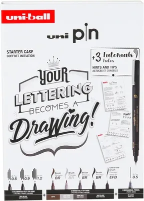 Productafbeelding van uni-ball Pennenetui met 8 gekalibreerde markeerstiften - 0,2 tot 1,0 mm - Set lettering starter kit - NO2