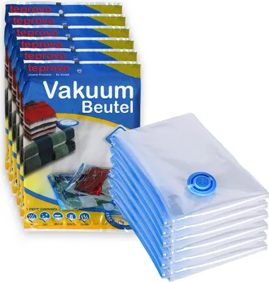 Produktbild von teprovo 6 Stück Vakuumbeutel für Kleidung Bettwäsche Kleiderschrank Reisen Backpacking als Kleidersack zur Handgepäck Aufbewahrung  80x60cm Vacuum Storage Bags Transparent
