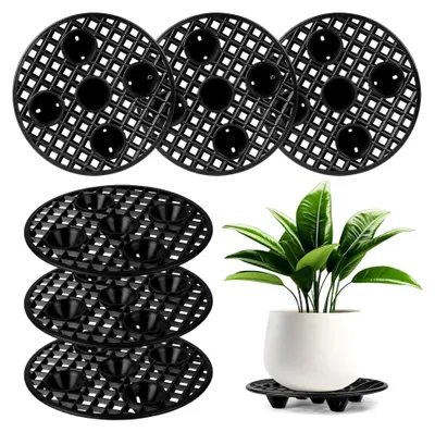 Produktbild von 6 Stück 20 cm runde Pflanzenständer aus Kunststoff, Blumentopfuntersetzer mit Drainagegitter, Pflanzuntersetzer für Innen- und Außenbereich