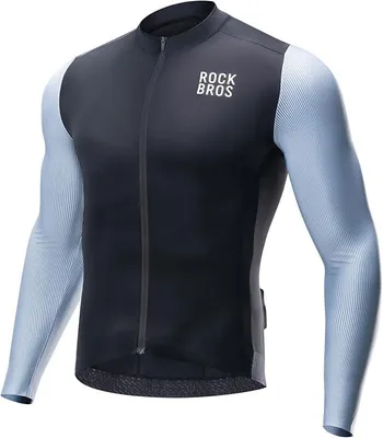 Immagine prodotto di Maglia da ciclismo a maniche lunghe ROCKBROS da uomo, traspirante e ad asciugatura rapida, con cerniera e 3 tasche, per bici da strada e MTB, blu scuro, taglia XXL