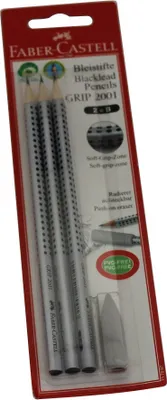 Produktbild von Faber-Castell 117097 - Bleistift GRIP 2001, Härtegrad B, 3er Packung mit einem Radierer