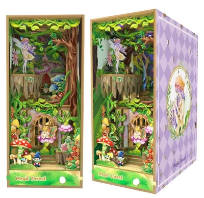 Zdjęcie produktu dla Miniaturowy domek Book Nook - Leśne elfy - Puzzle 3D - 86 elementów - Drewniany domek miniaturowy - z oświetleniem LED