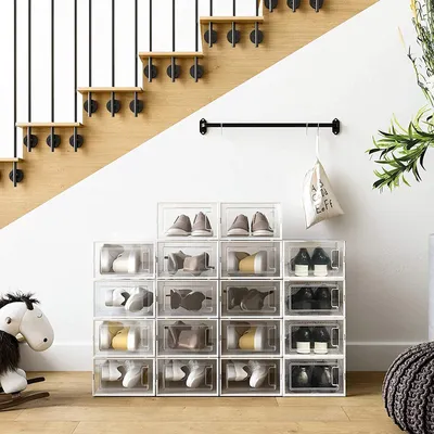 Produktbild von SONGMICS Schuhboxen 8er Set Aufbewahrungsboxen Schuh-Organizer Größe 44 weiß