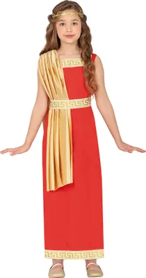 Produktbild von Roemische Goettin Toga Tunika Fasching Karneval Kinderkostuem Historisch Gold Rot, Größe: 110/116 Farbe: Rot