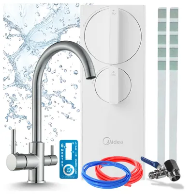 Productafbeelding van Keukenmengkraan met waterfiltersysteem Ari Linko, omgekeerde osmose RO5 400 GPD, zonder reservoir, keramische cartridge, roestvrij staal, 360 graden draaibaar, perlator, messing