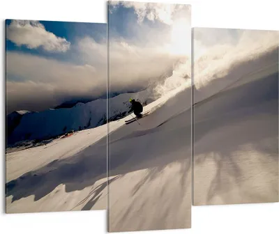 Produktbild von Bild auf Leinwand - Leinwandbild - Berge Ski Winter - 130x100cm - Wand Bild - Wanddeko - Leinwanddruck - Bilder - Kunstdruck - Wanddekoration - Leinwand bilder - Wandkunst - CB130x100-0511
